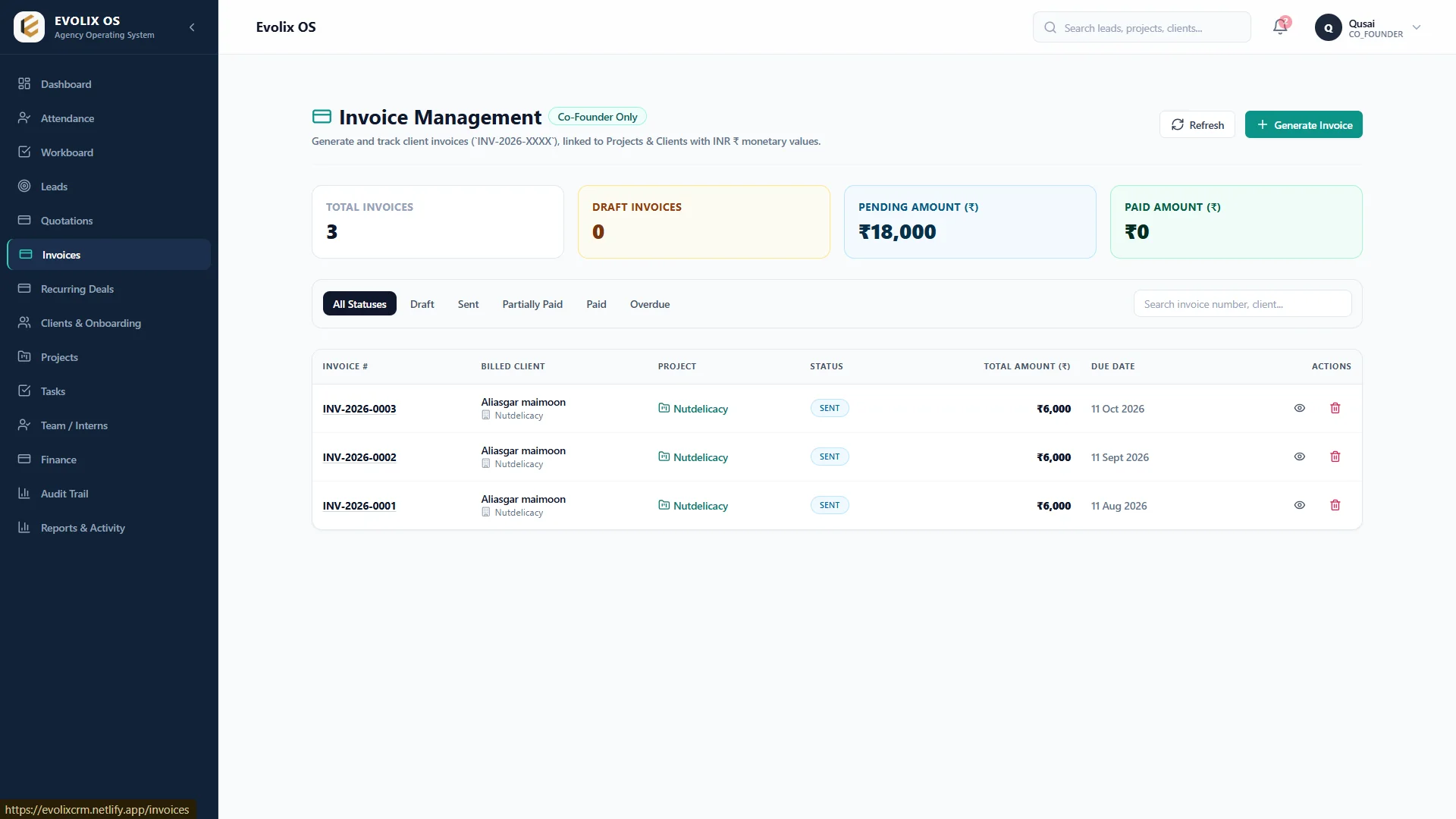 Evolix CRM Task Allocation